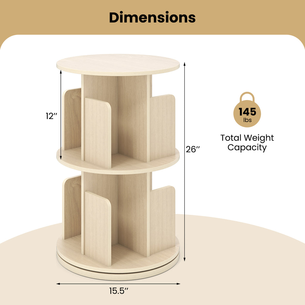 2-Tier Rotating Bookshelf with Dividers - Natural