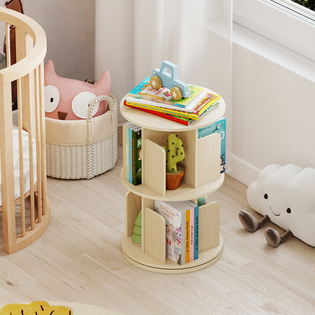 2-Tier Rotating Bookshelf with Dividers - Natural