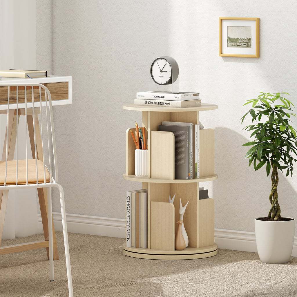 2-Tier Rotating Bookshelf with Dividers - Natural
