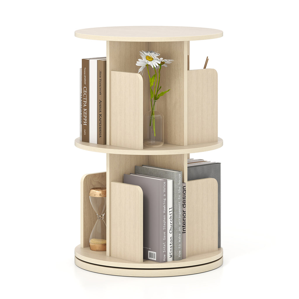 2-Tier Rotating Bookshelf with Dividers - Natural