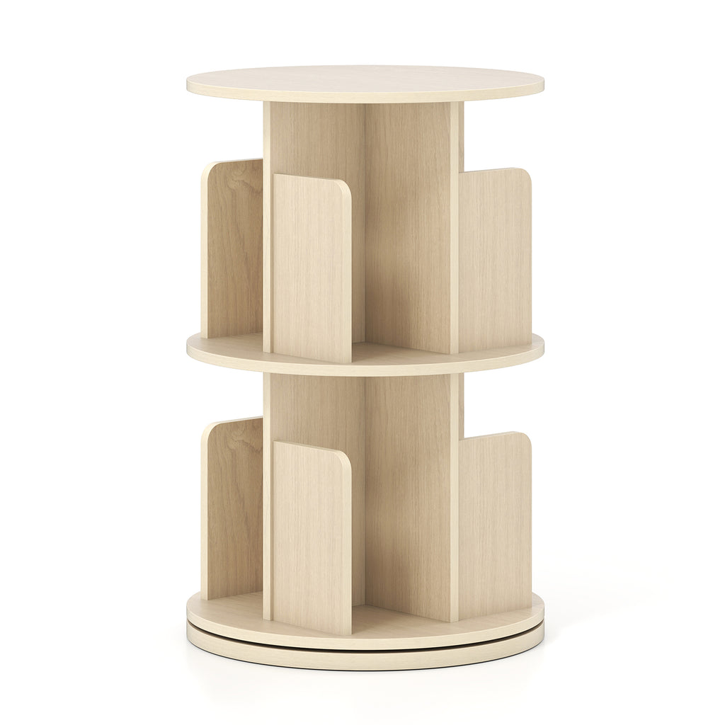 2-Tier Rotating Bookshelf with Dividers - Natural
