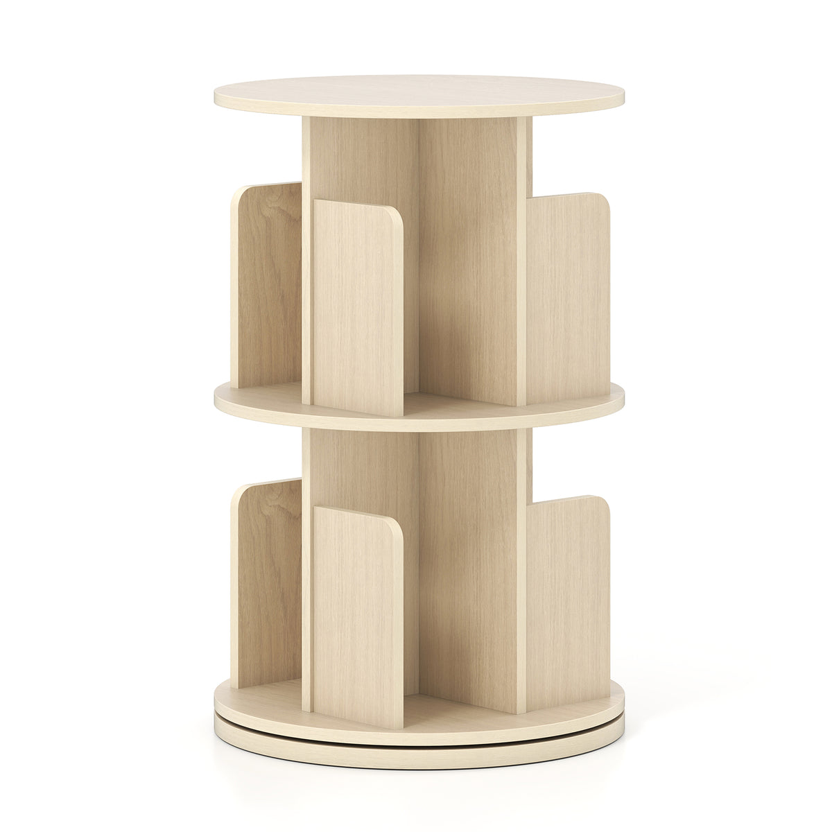 2-Tier Rotating Bookshelf with Dividers - Natural