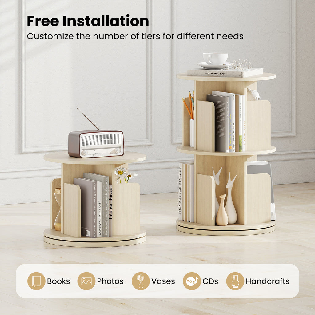 2-Tier Rotating Bookshelf with Dividers - Natural