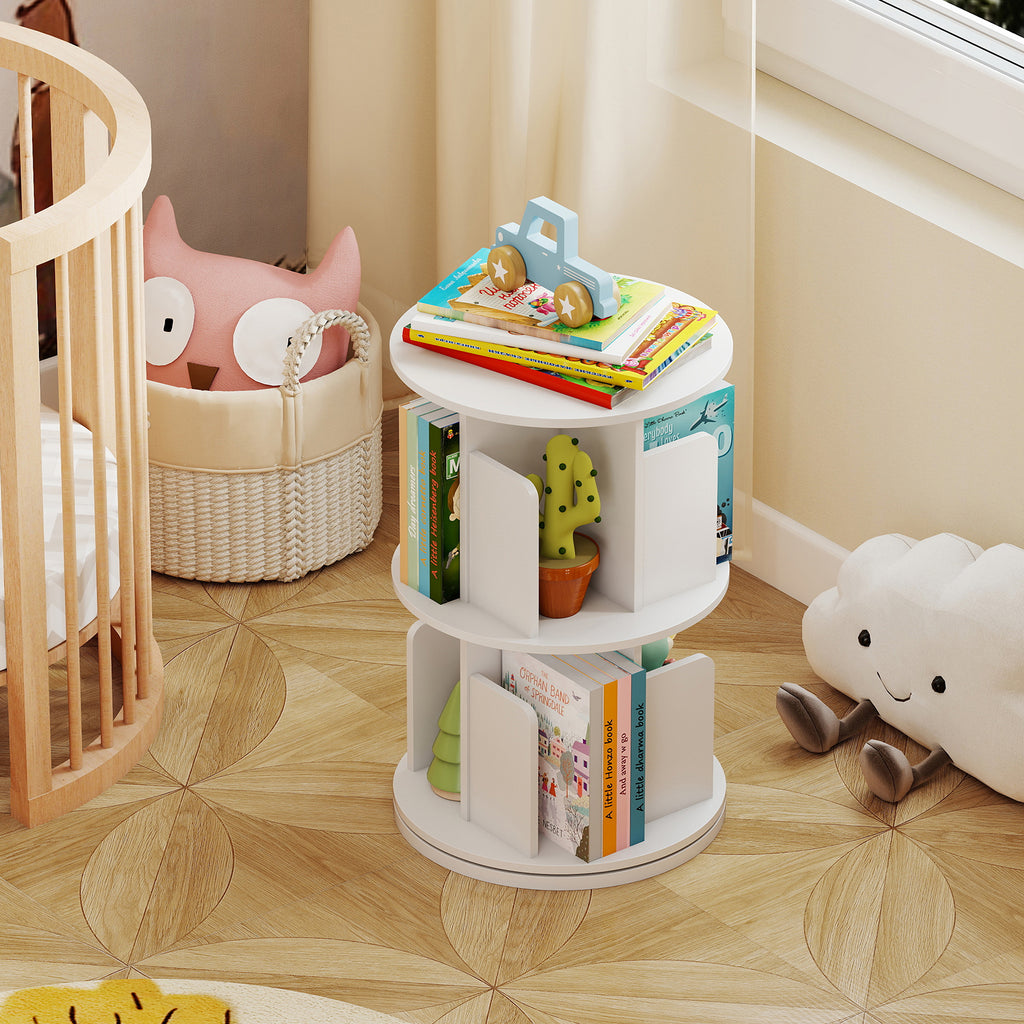 2-Tier Rotating Bookshelf with Dividers - Natural