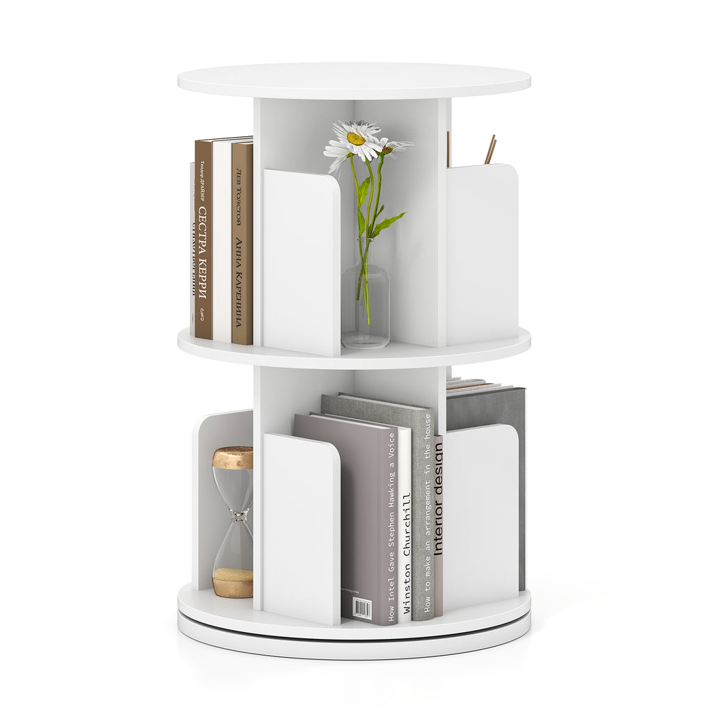2-Tier Rotating Bookshelf with Dividers - Natural