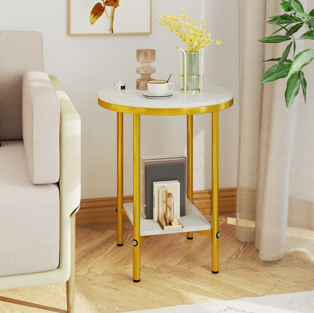 2-Tier Round Coffee Table with Storage Shelf