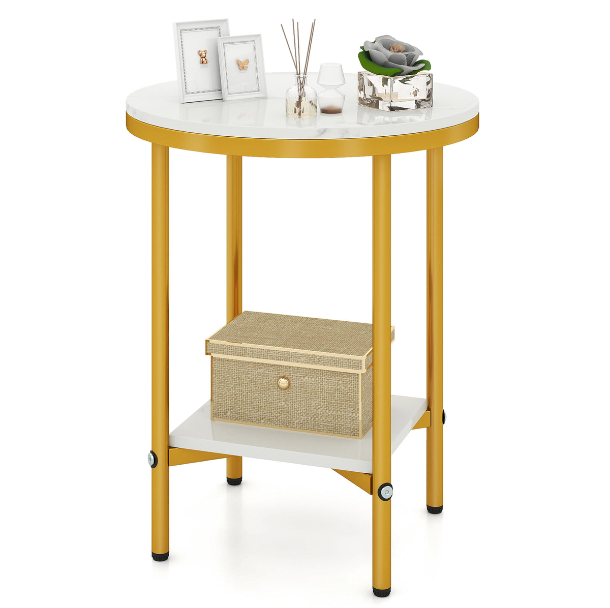 2-Tier Round Coffee Table with Storage Shelf