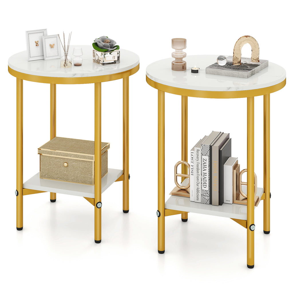 2-Tier Round Coffee Table with Storage Shelf