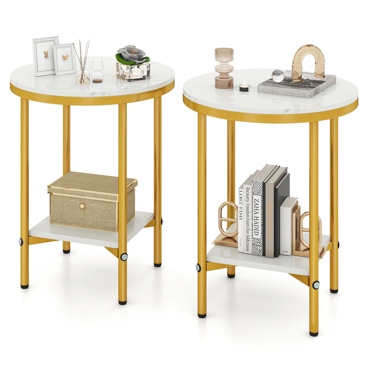 2-Tier Round Coffee Table with Storage Shelf, 1 Piece