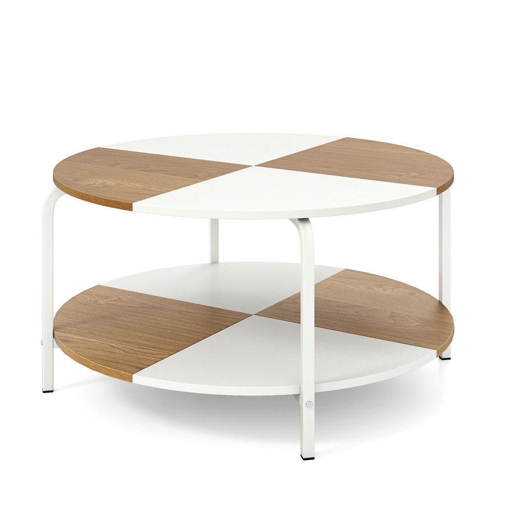 2-Tier Round Coffee Table with Storage Shelf - Natural & White