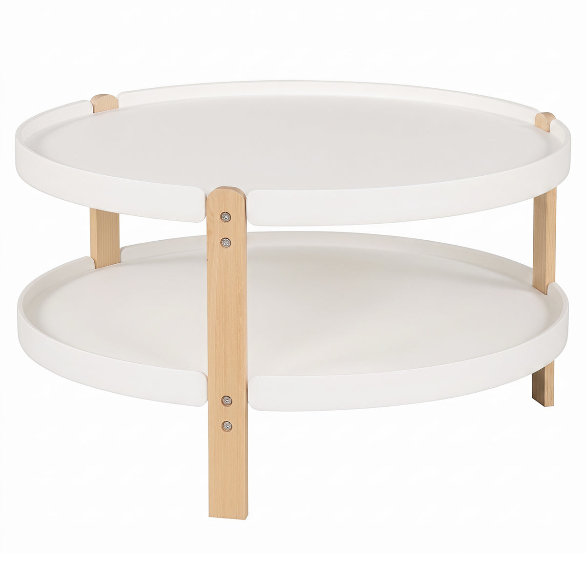 2-Tier Round Coffee Table with Storage Shelf, White, 31" Dia. x 18"H