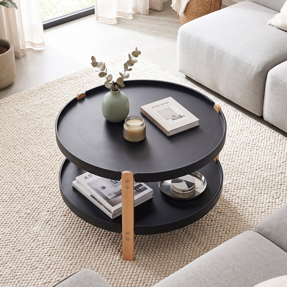 2-Tier Round Coffee Table with Storage Shelf, White, 31" Dia. x 18"H