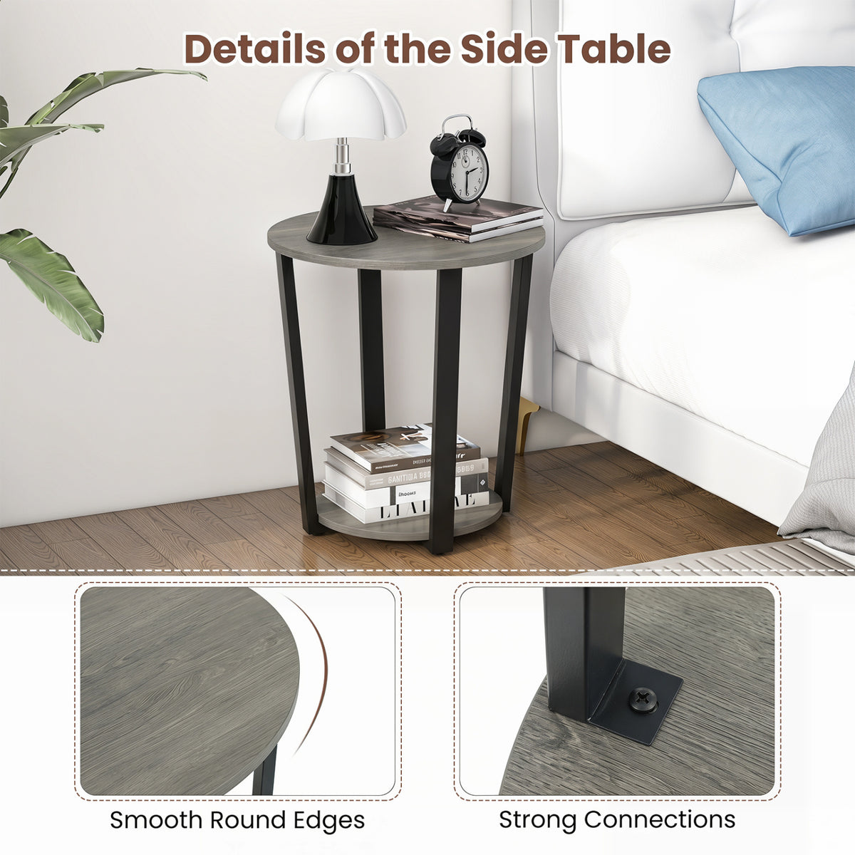 2-Tier Round End Table with Storage Shelf, Oak