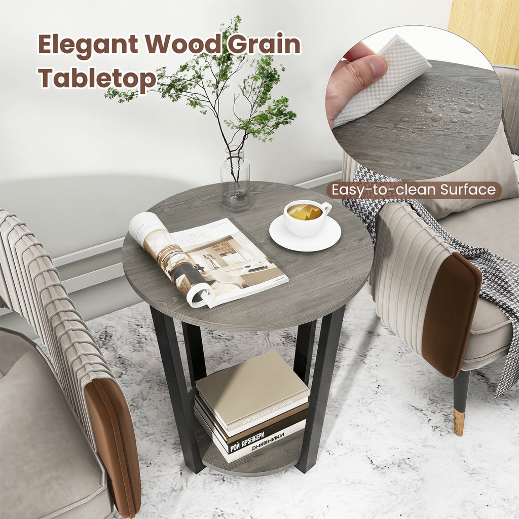 2-Tier Round End Table with Storage Shelf, Oak