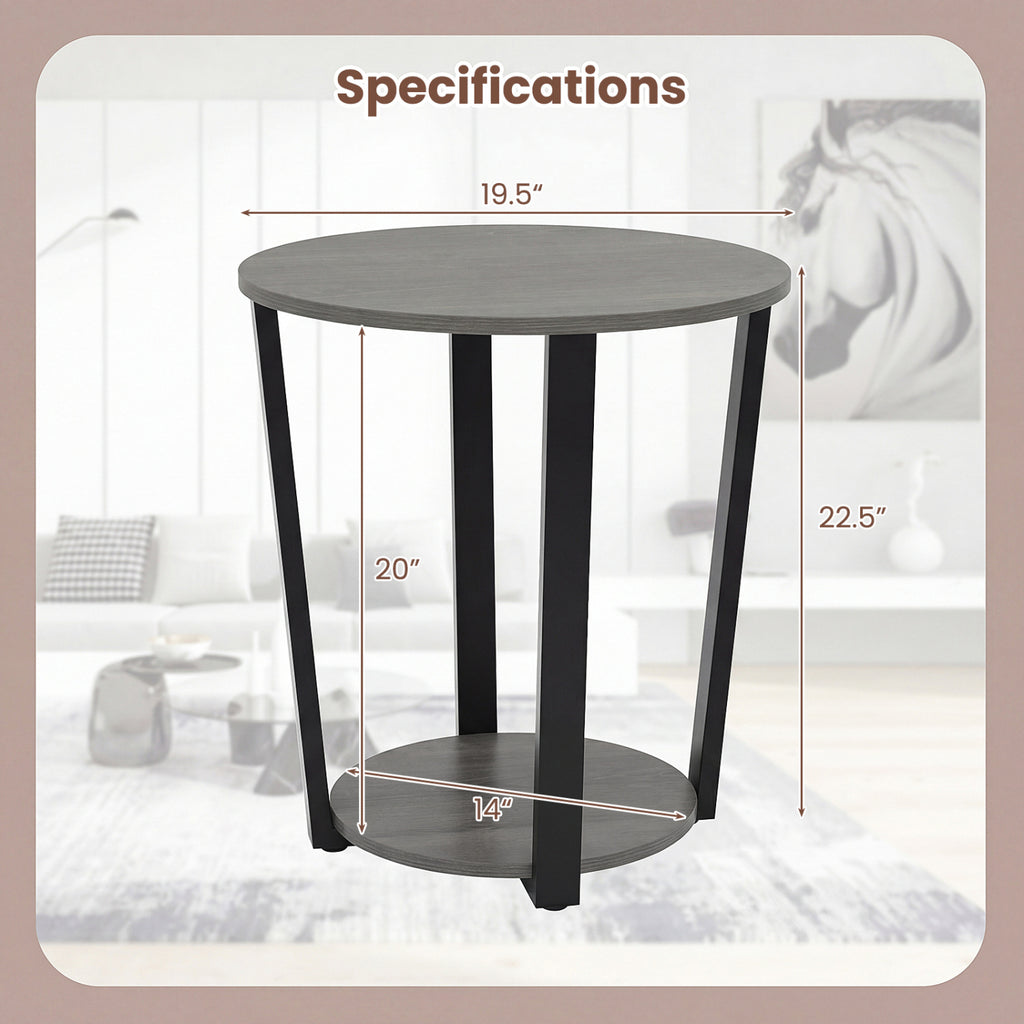 2-Tier Round End Table with Storage Shelf, Oak