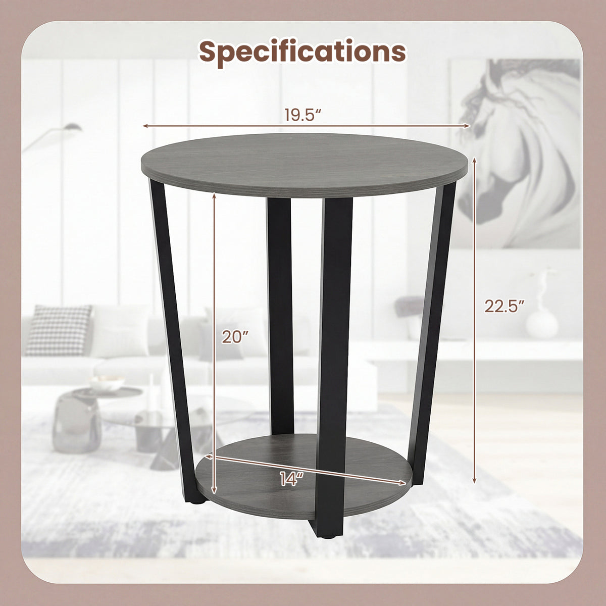 2-Tier Round End Table with Storage Shelf, Oak