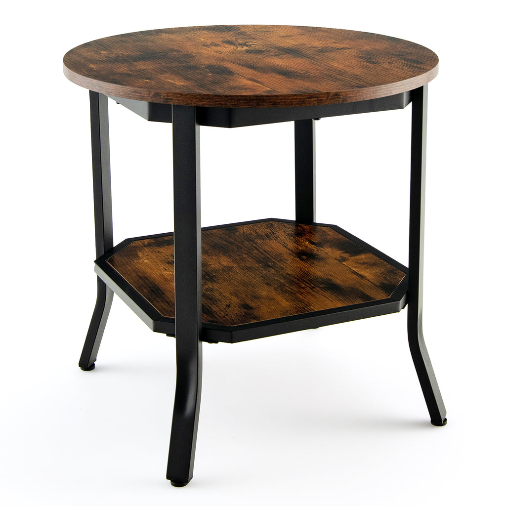 2-Tier Round End Table with Storage Shelf - Brown