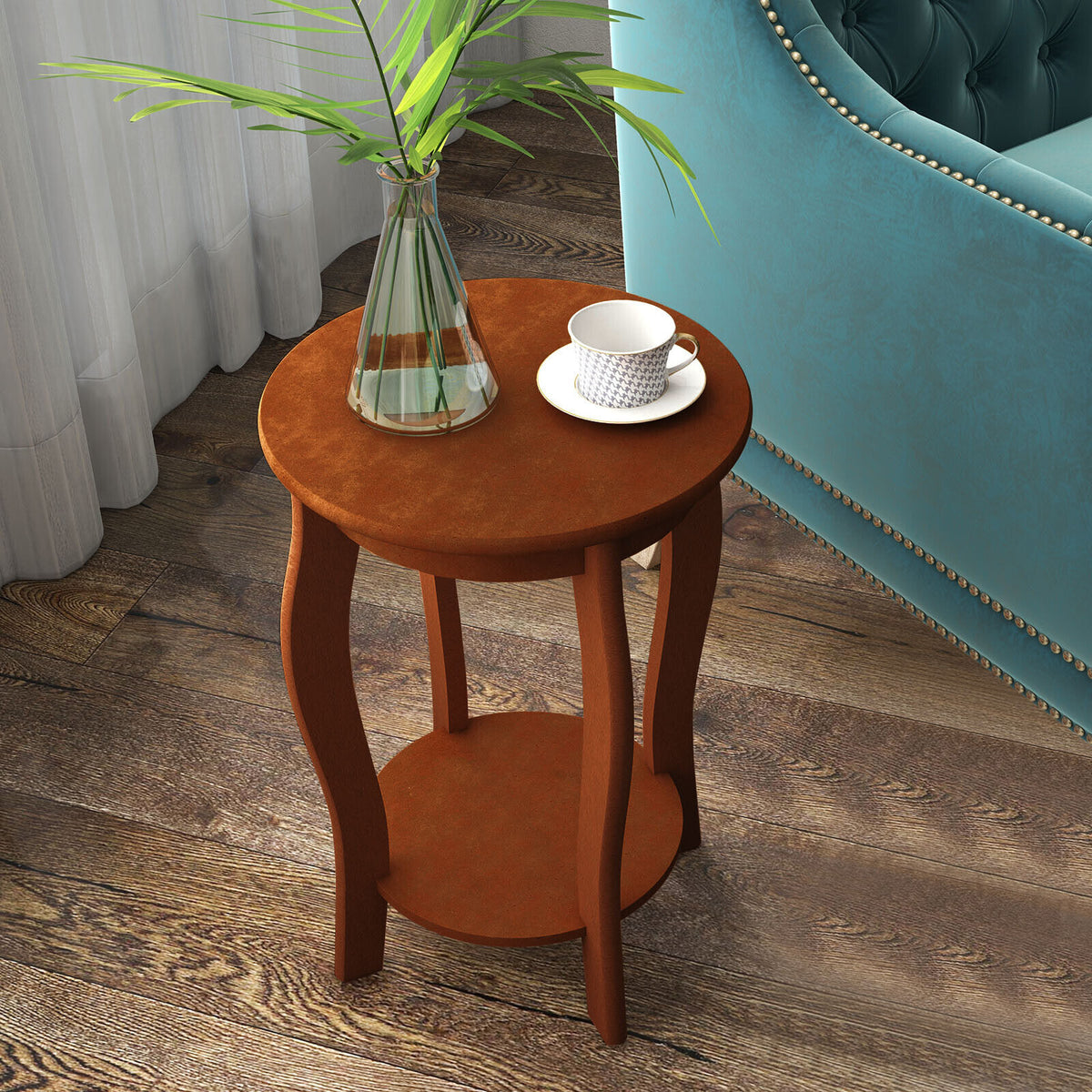 15 Inch Round End Table with Storage Shelf - White