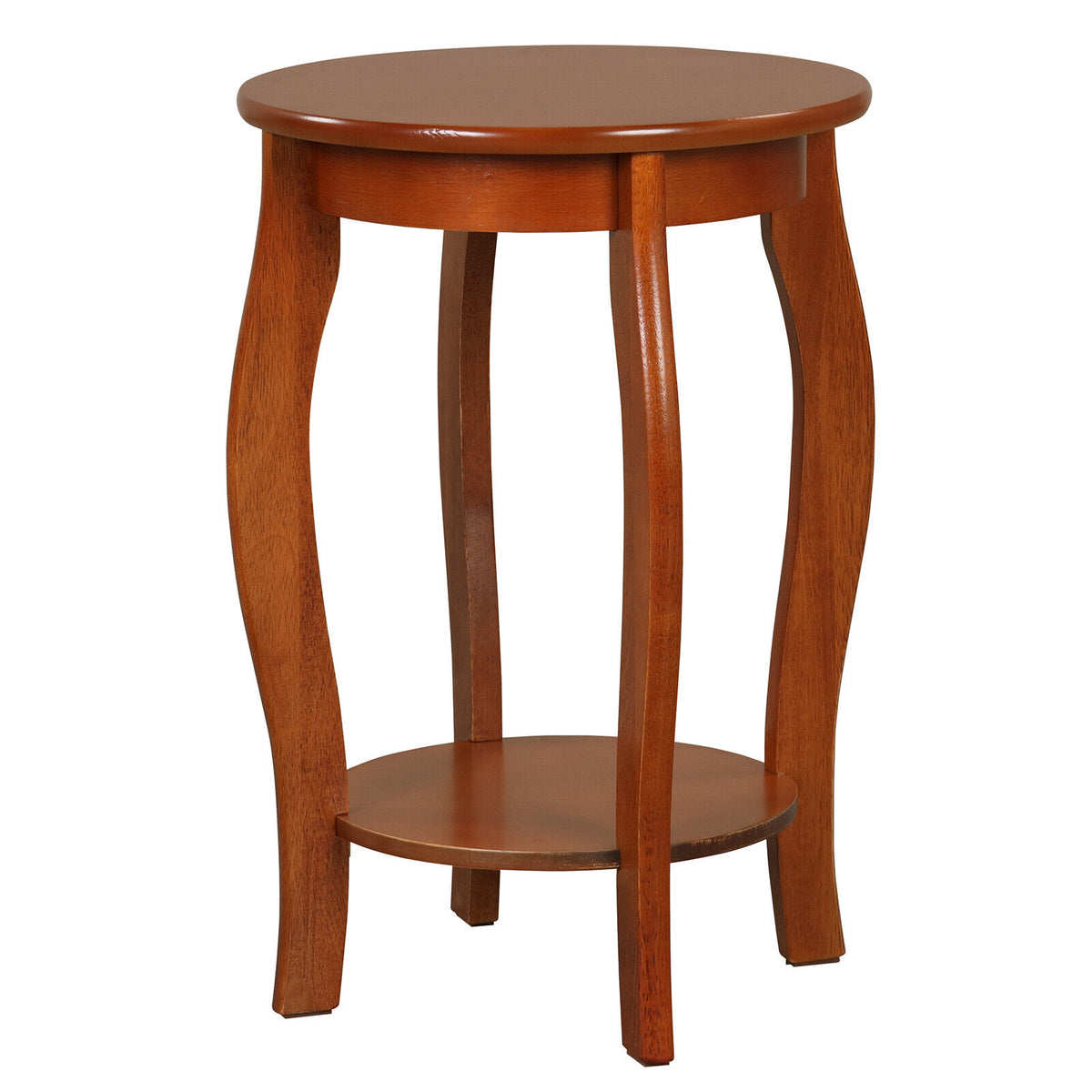 15 Inch Round End Table with Storage Shelf - White