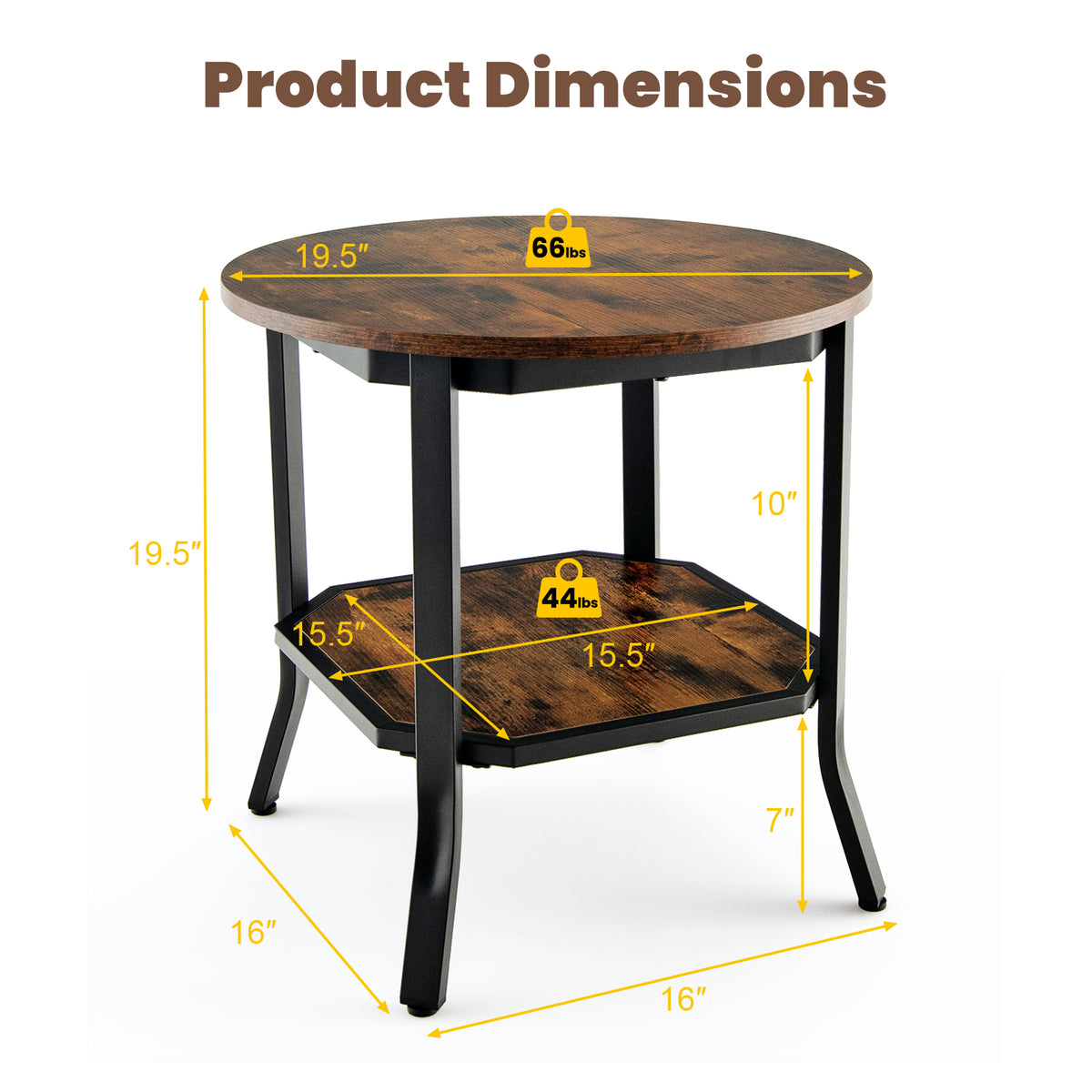 2-Tier Round End Table with Storage Shelf - Brown