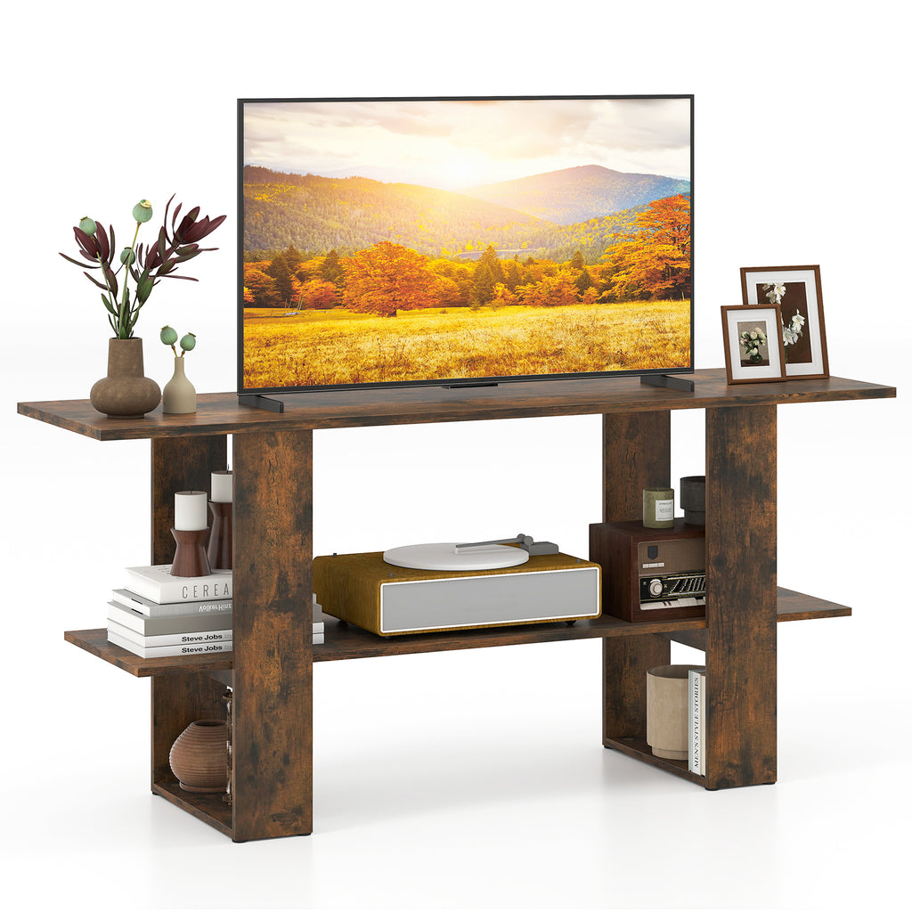 2-Tier TV Stand with Storage for TVs up to 55", White