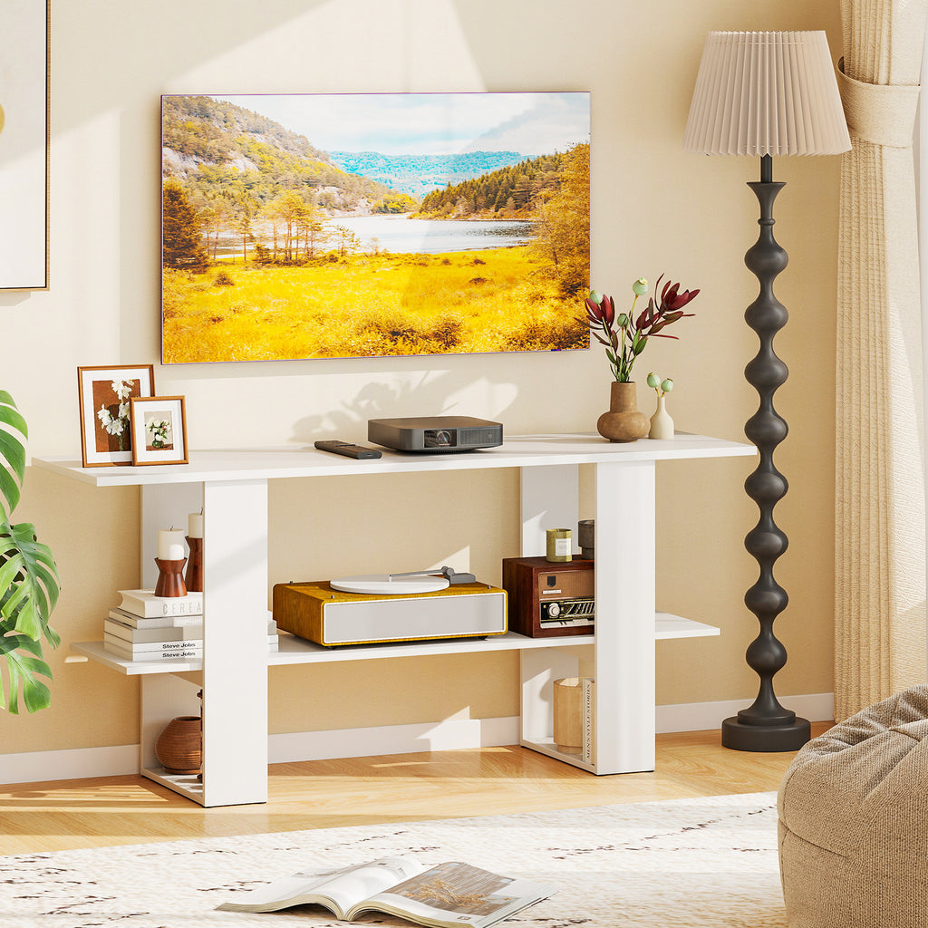 2-Tier TV Stand with Storage for TVs up to 55", White