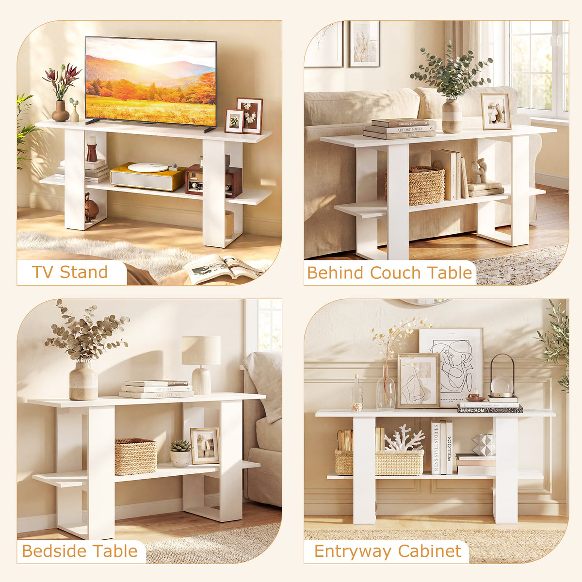 2-Tier TV Stand with Storage for TVs up to 55", White