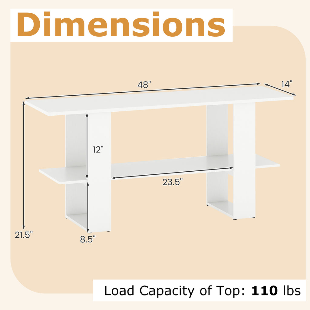 2-Tier TV Stand with Storage for TVs up to 55", White