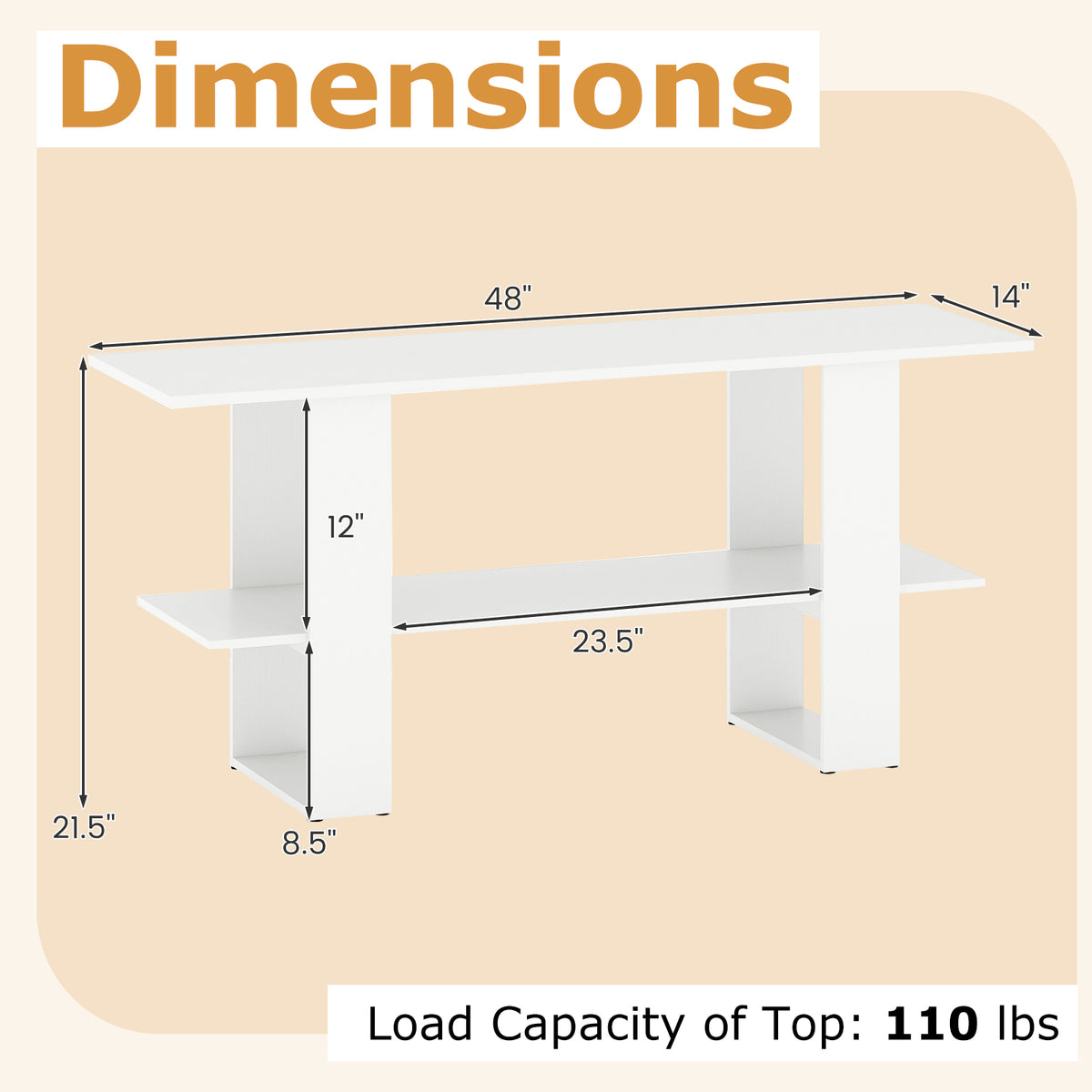 2-Tier TV Stand with Storage for TVs up to 55", White