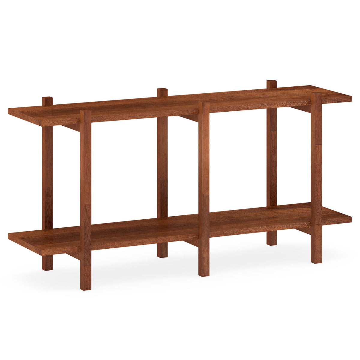 2-Tier Wood Bookshelf Low Horizontal Rubberwood Bookcase for Display