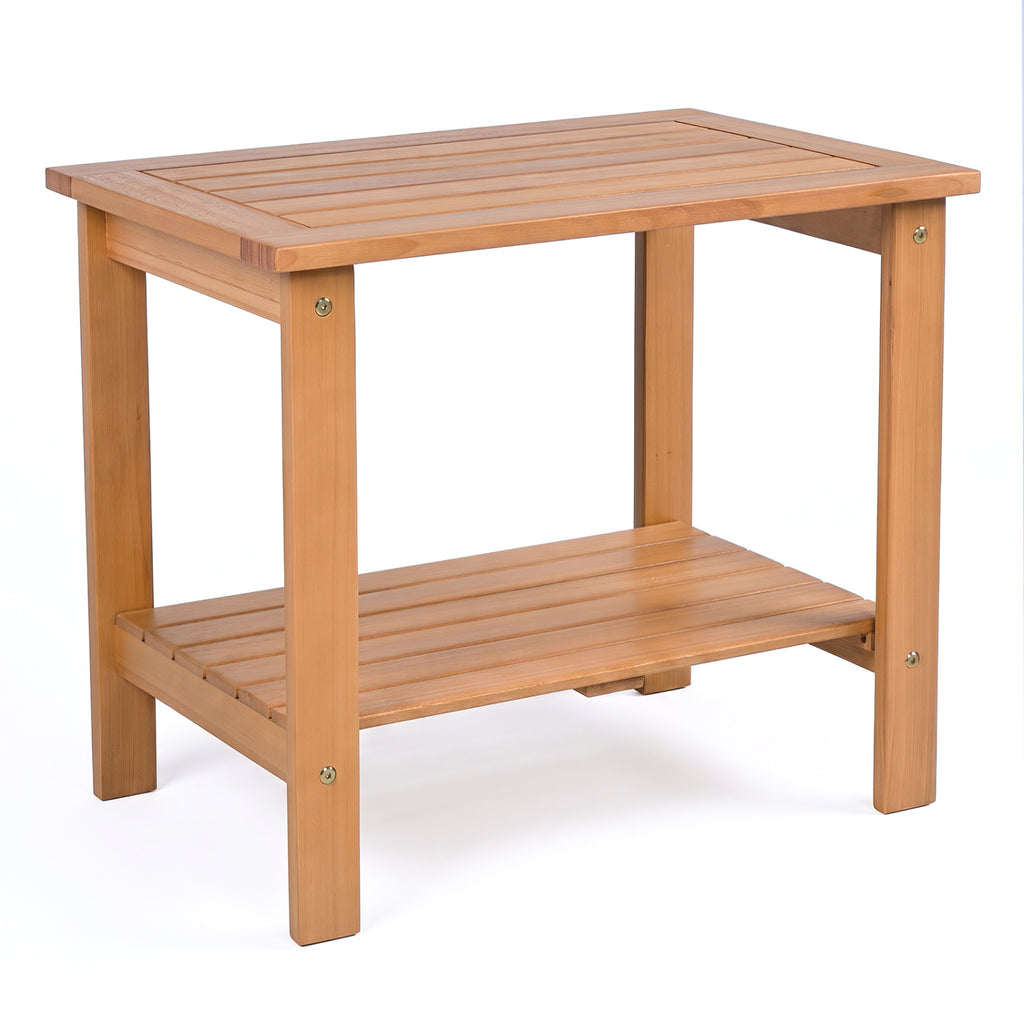 Natural Wood Patio End Table with Storage Shelf