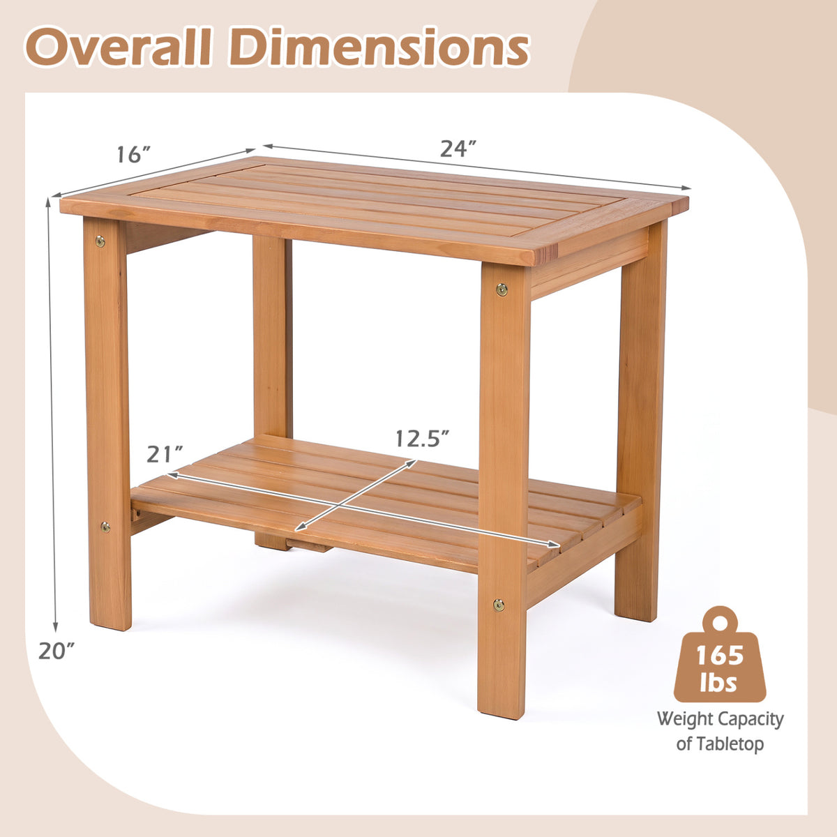 Wood Patio End Table with Storage Shelf - Natural