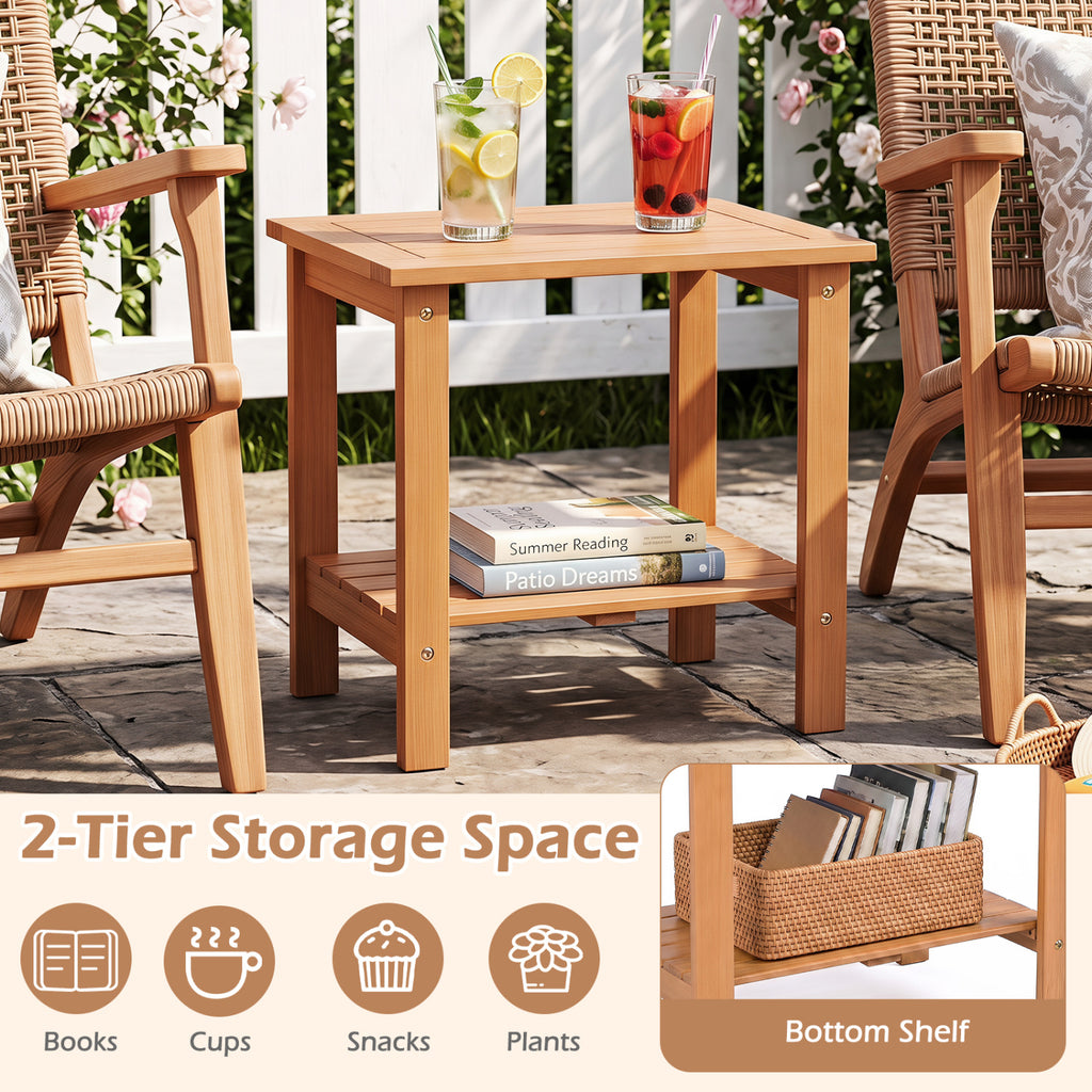 Natural Wood Patio End Table with Storage Shelf