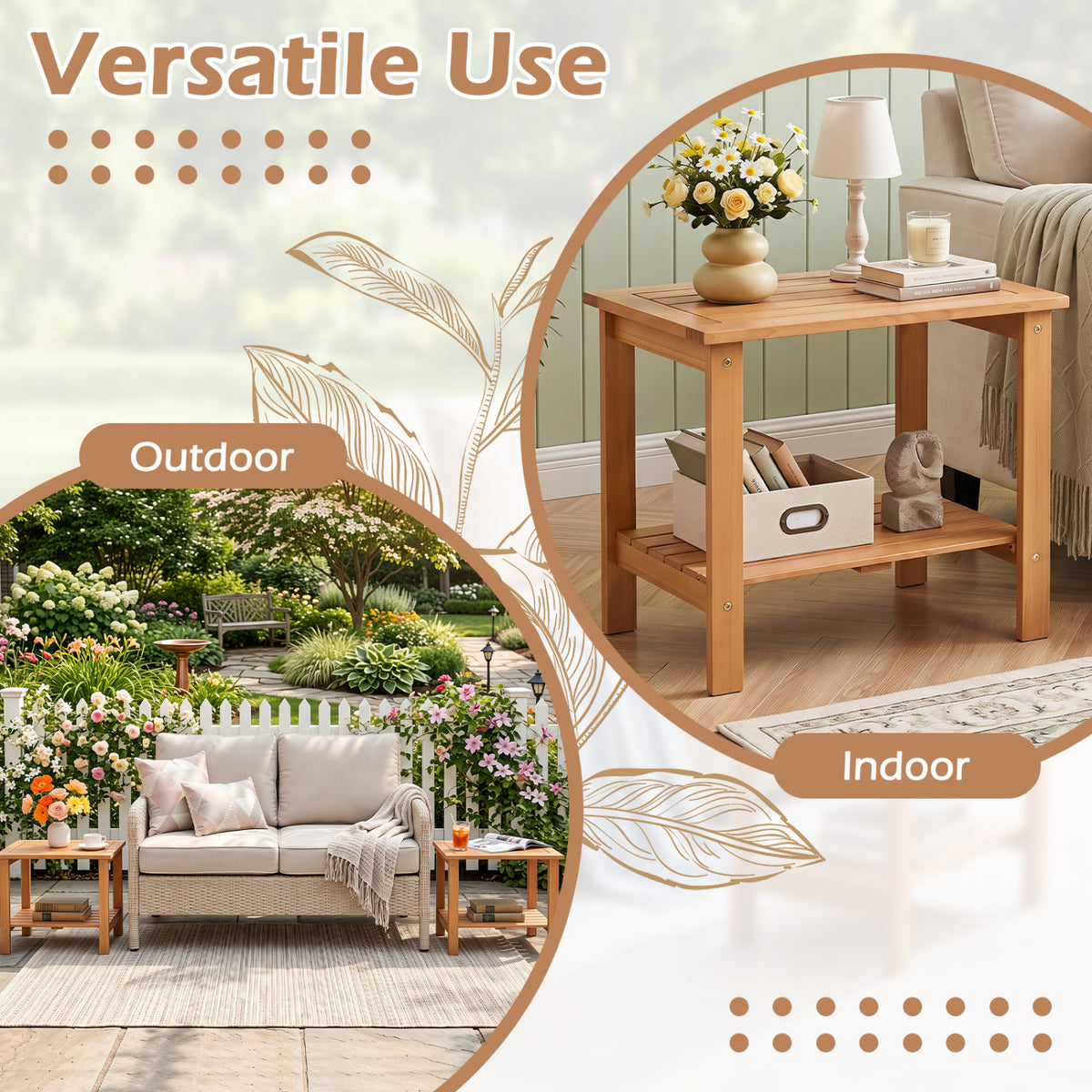 Natural Wood Patio End Table with Storage Shelf