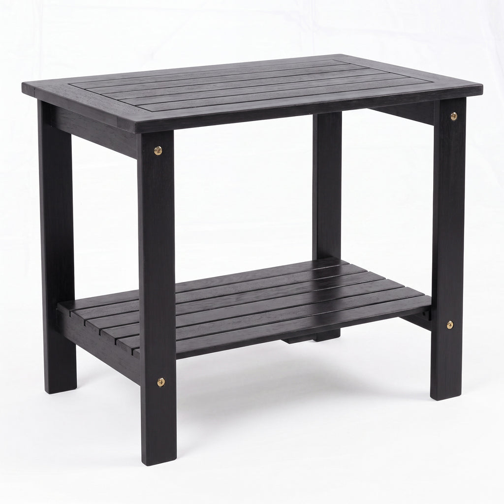 Natural Wood Patio End Table with Storage Shelf