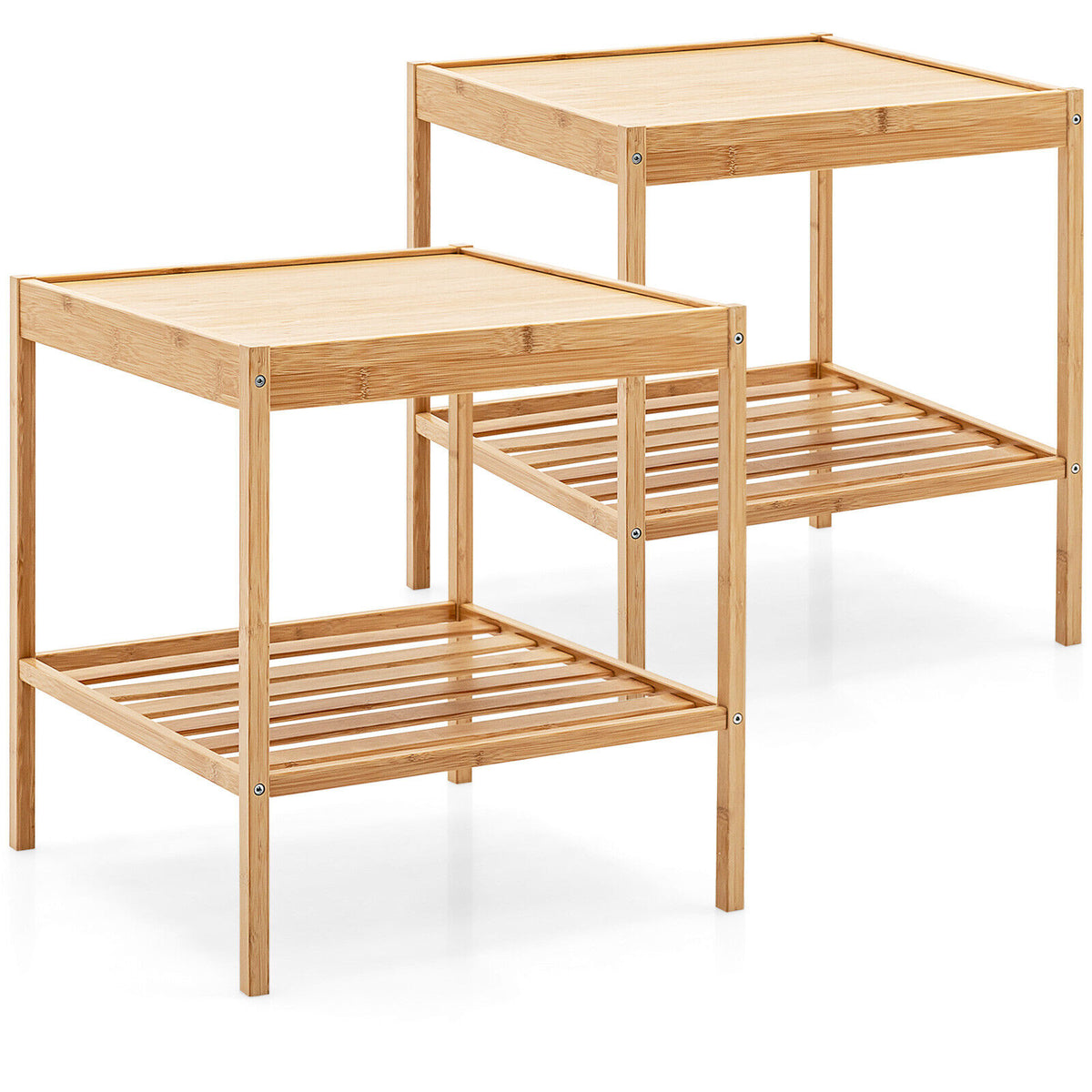Bamboo Nightstand 2-Piece Set 2-Tier Side Table, Natural