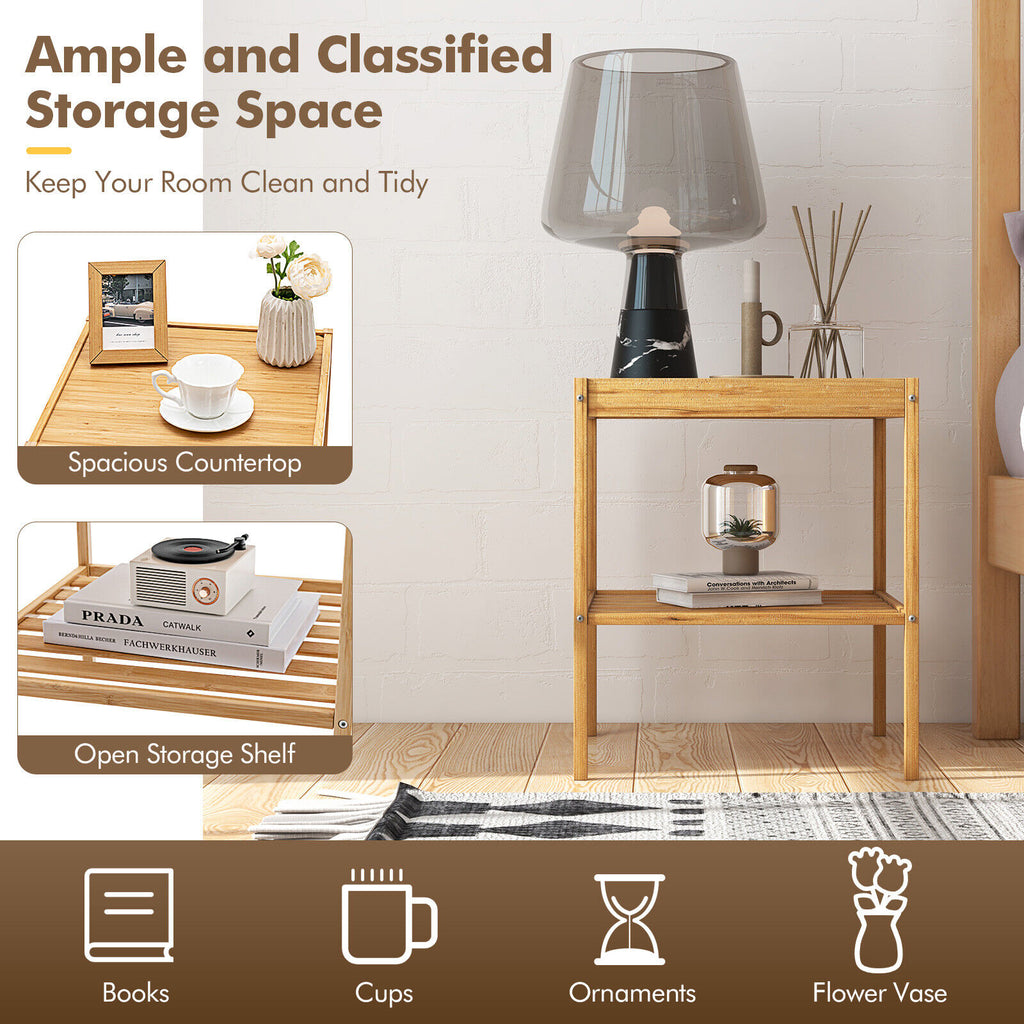 Bamboo Nightstand 2-Piece Set 2-Tier Side Table, Natural