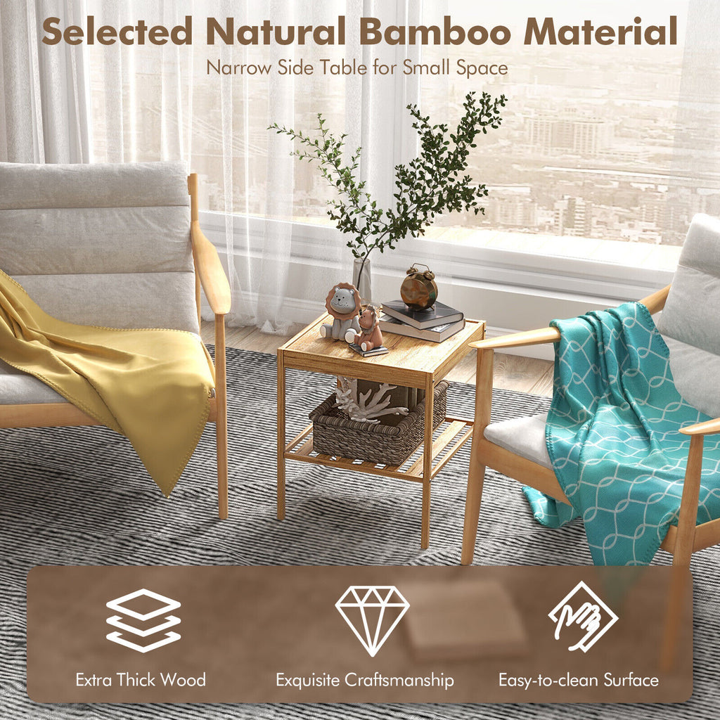 Bamboo Nightstand 2-Piece Set 2-Tier Side Table, Natural