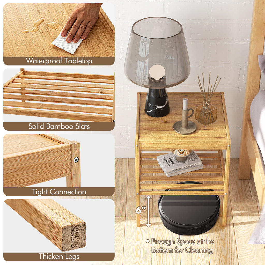 Bamboo Nightstand 2-Piece Set 2-Tier Side Table, Natural