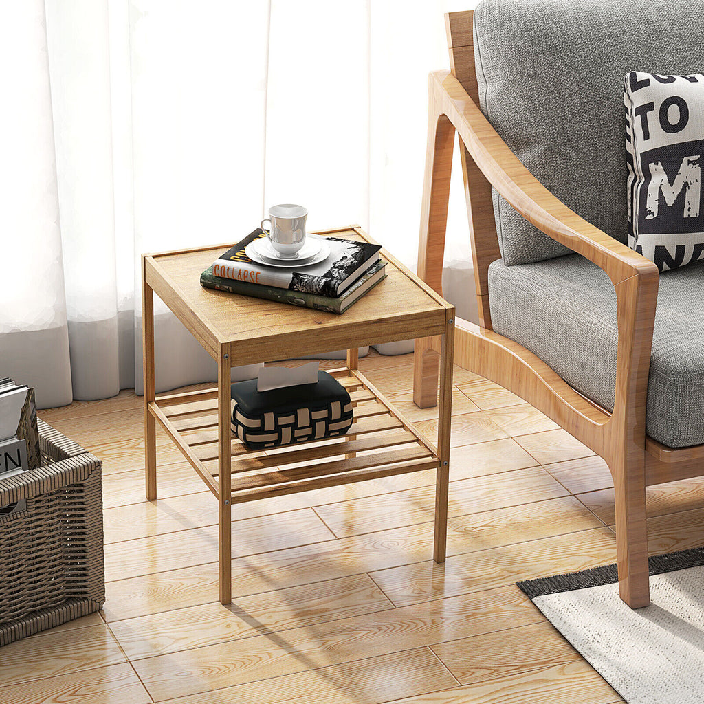 Bamboo Nightstand 2-Piece Set 2-Tier Side Table, Natural