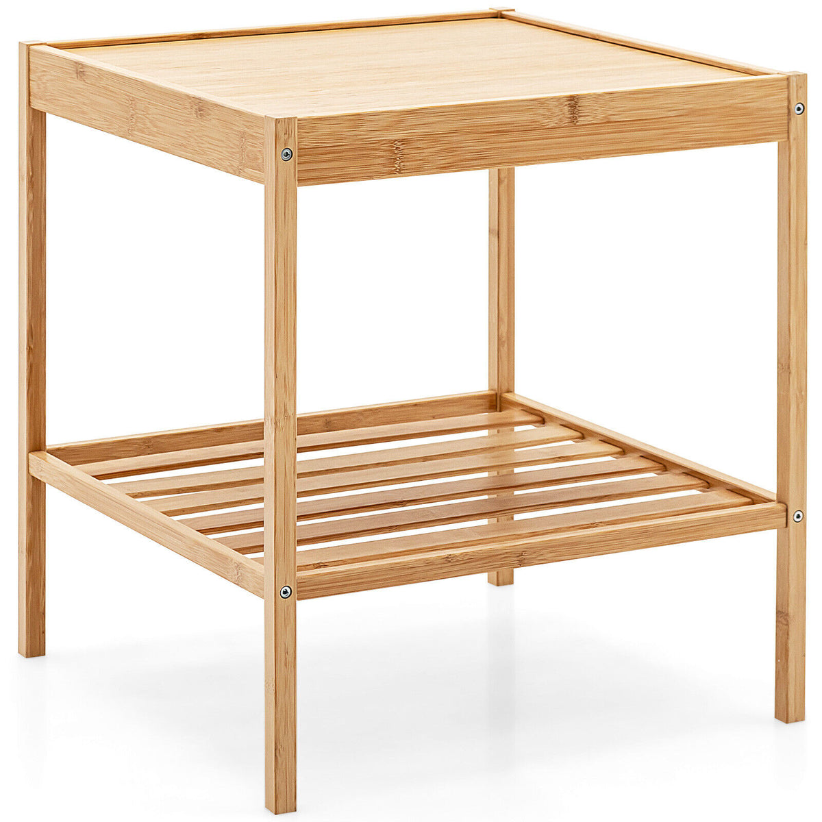 Bamboo Nightstand 2-Piece Set 2-Tier Side Table, Natural