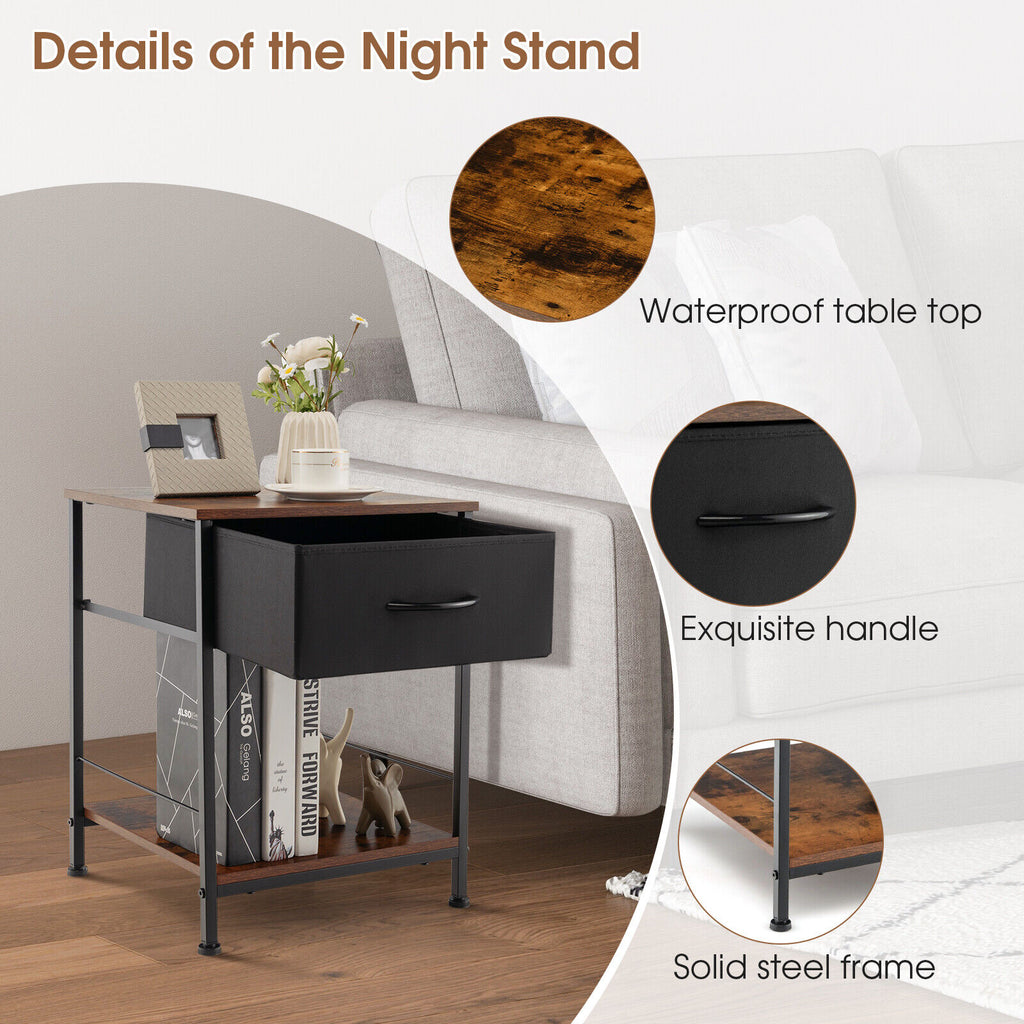 2-Tier Wood Nightstand with Drawer - Rustic Brown