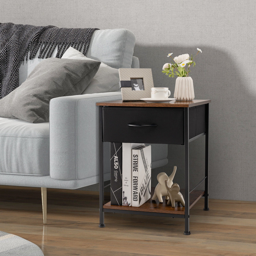 2-Tier Wood Nightstand with Drawer - Rustic Brown