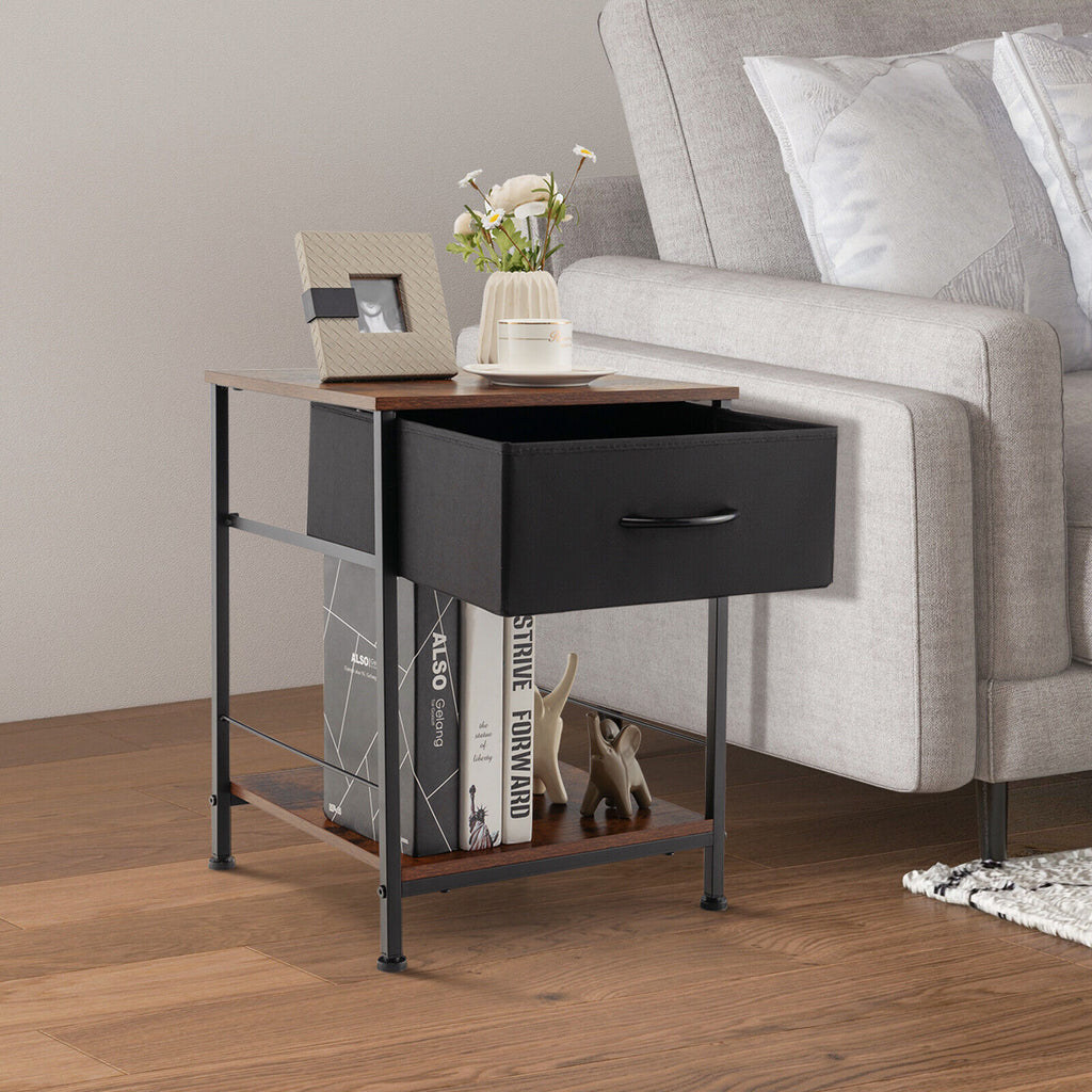 2-Tier Wood Nightstand with Drawer - Rustic Brown