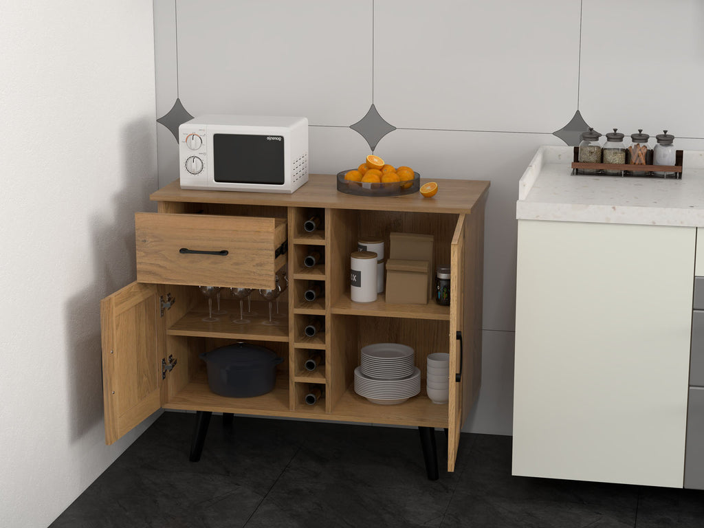 Modern Wine Bar Buffet Cabinet with 6-Bottle Rack - Natural