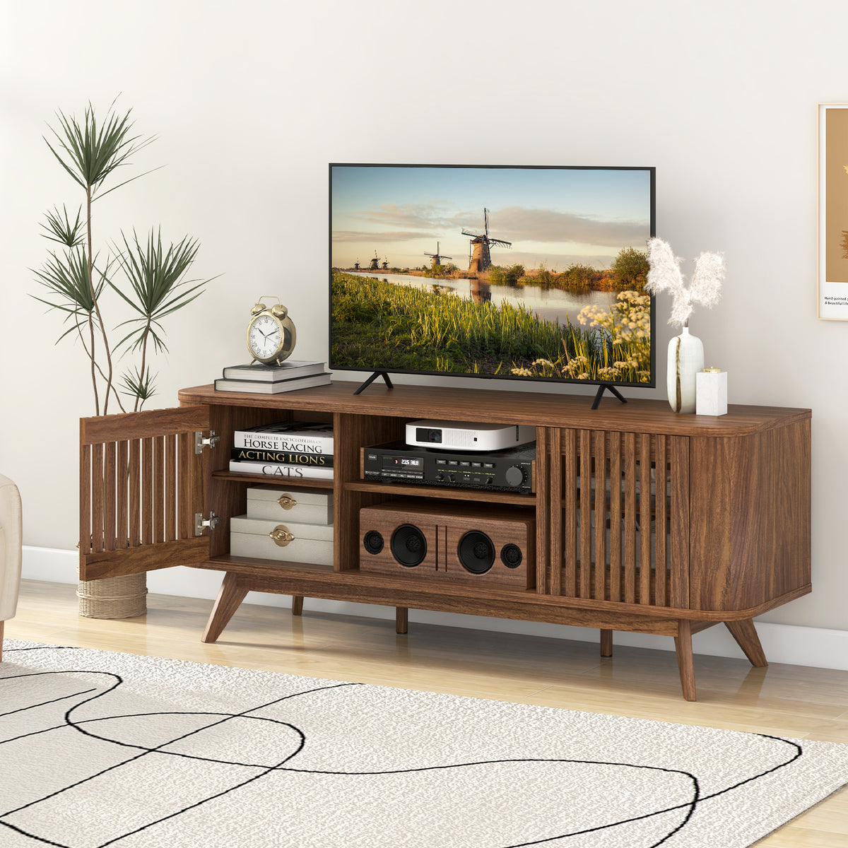 2-Door TV Stand for TVs up to 60 Inches, Walnut