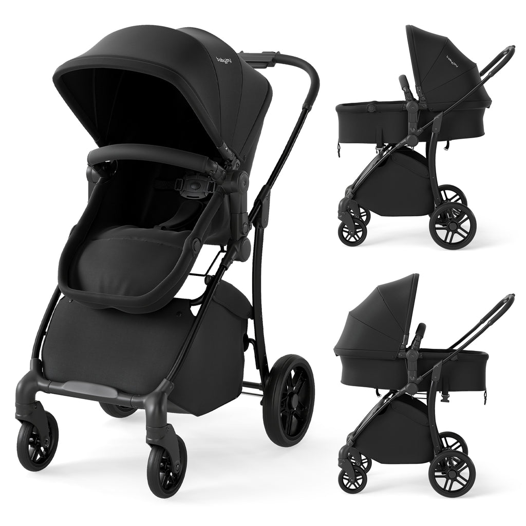 2-in-1 Baby Stroller with Bassinet Mode & Reversible Seat - Black, Easy Fold