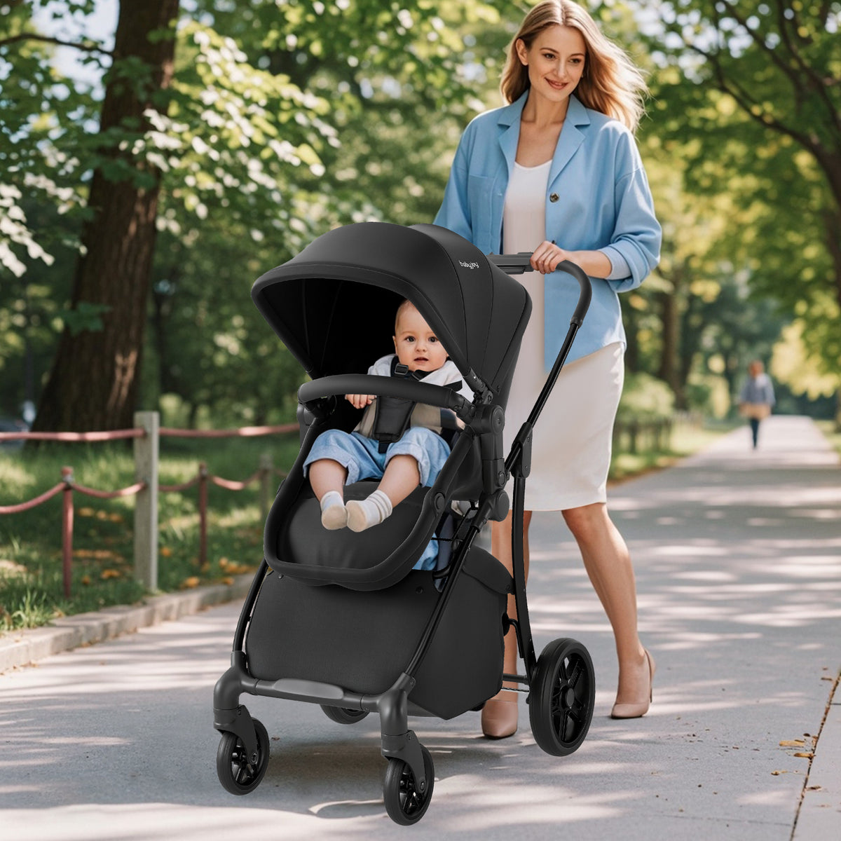2-in-1 Baby Stroller with Bassinet Mode & Reversible Seat - Black, Easy Fold