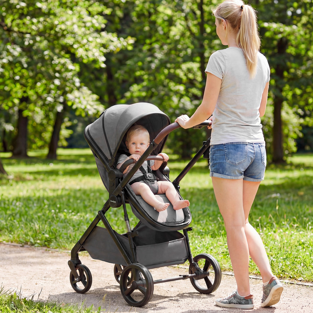 Costway 2-in-1 Baby Stroller with Bassinet Mode & Reversible Seat - Gray