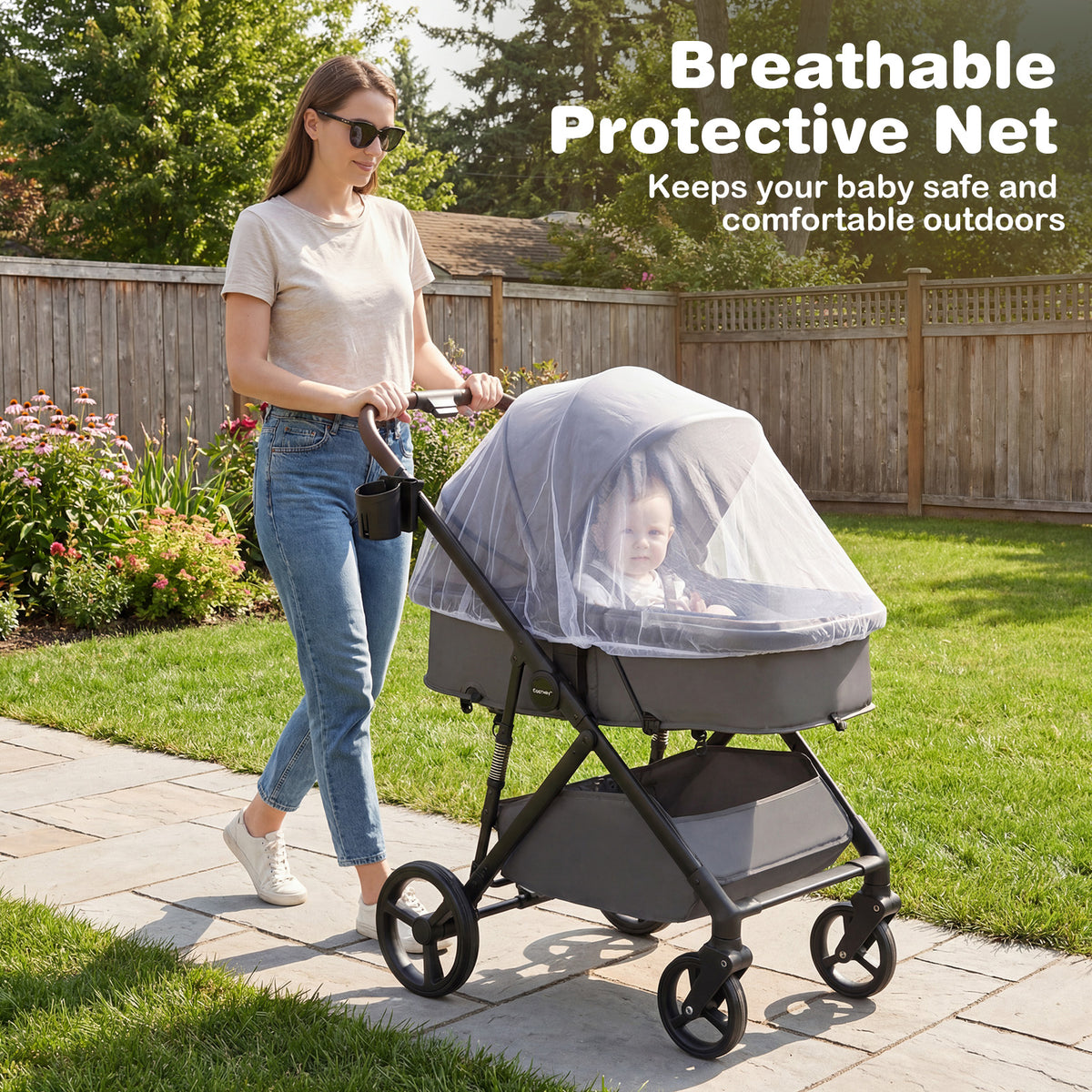 Costway 2-in-1 Baby Stroller with Bassinet Mode & Reversible Seat - Gray